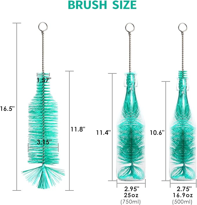 Bottle Brush, Ideal for Cleaning Narrow Neck Swing Top Glass Bottles, Wine Bottles, Beer Bottles, Soda Bottles, Spray Bottles, Kombucha Bottles