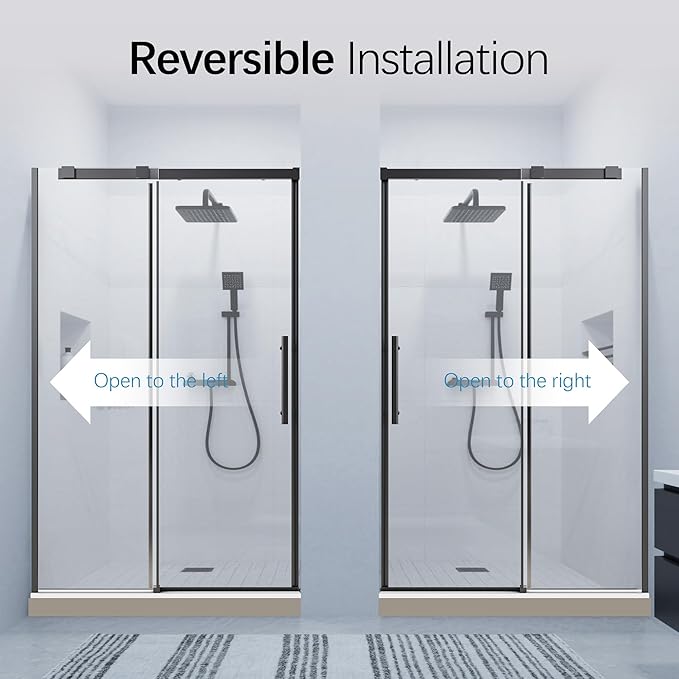 46-48" W x 76" H Frameless Sliding Shower Door, Bathroom Single Sliding Shower Doors with 5/16" (8mm) SGCC Tempered Glass and Stainless Steel Handle, Reversible Installation, Matte Black