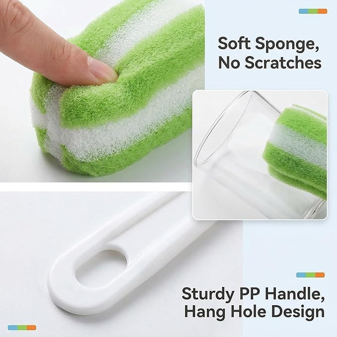 3PCS Soft Hanging Sponge Cleaning Brush Cleaner with Long Handle Cup Feeding Bottle Scrubber Washing Brushes for Coffee Glasses Pot Milk Cup Mugs Winebottle Baby Bottles(Color Random)