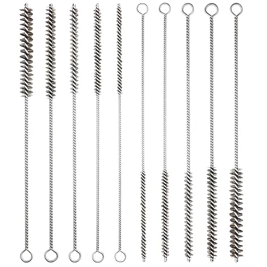 10 Pcs Wire Tube Brushes Bulk for Cleaning Pipe Tube Brass Stainless Steel Round Wire Brush for Auto Parts Christmas, Bottles, Tubes, 5 Sizes (Silver)