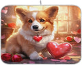 Dish Drying Mat Kitchen Counter Absorbent Valentine Corgi Coffee Sink Mat Dish Drainer Pad 18 Inch x 16 Inch