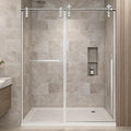 44-48" W x 76" H Frameless Shower Glass Door, Sliding Shower Door for Bathroom, 5/16"(8mm) Tempered Glass Shower Doors for Walk in Shower with Explosion-Proof Film, Brushed Nickel,Easy to Clean