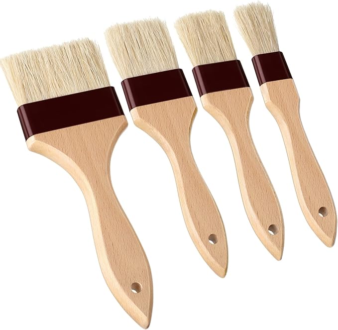Boao Natural Bristle Pastry Brush Beech Wooden Handle Basting and BBQ Brushes for Cooking, Butter, Oil, Egg, Marinade, Grilling, Baking, Kitchen Food(1, 1.5, 2, 3 Inch)