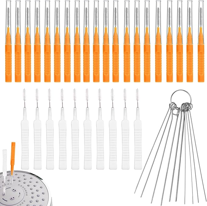 40pcs Shower Head Cleaner Tools, 2 Designs Shower Head Cleaning Brushes Multi-Size Showerhead Cleaner Picks Anti-Clogging Cleaning Brush for Bathroom Small Hole Gap Nozzles (Orange)