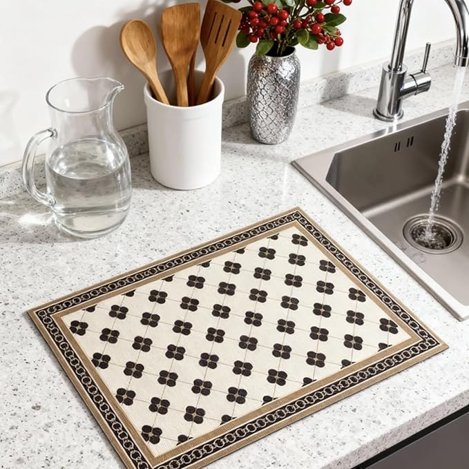 Dish Drying Mat,20"x16" Non-slip Rubber Backed Ultra Absorbent Ultra Absorbent Hide Stain Fit Cabinets Shelf Dish Rack Coffee Machine