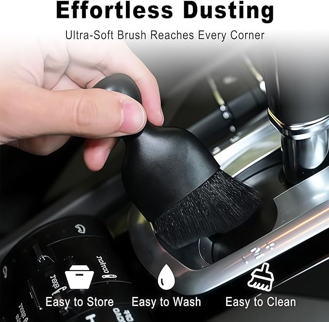 Car Detailing Brush, Deep Crevice Cleaning Soft Bristle Cleaning Brush, Curved Soft Bristles Auto Removal Dust Collectors, Car Interior Dust Tool for Dashboard, Leather, Door Panels (Black)