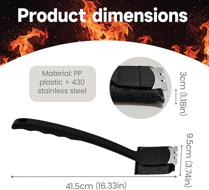BBQ Grill Brush for Outdoor Grill Accessories with Stainless Steel Scraper Grill Brush Bristle Free Flat Top Grill Cleaner BBQ Cleaning Brush for All Grill Types