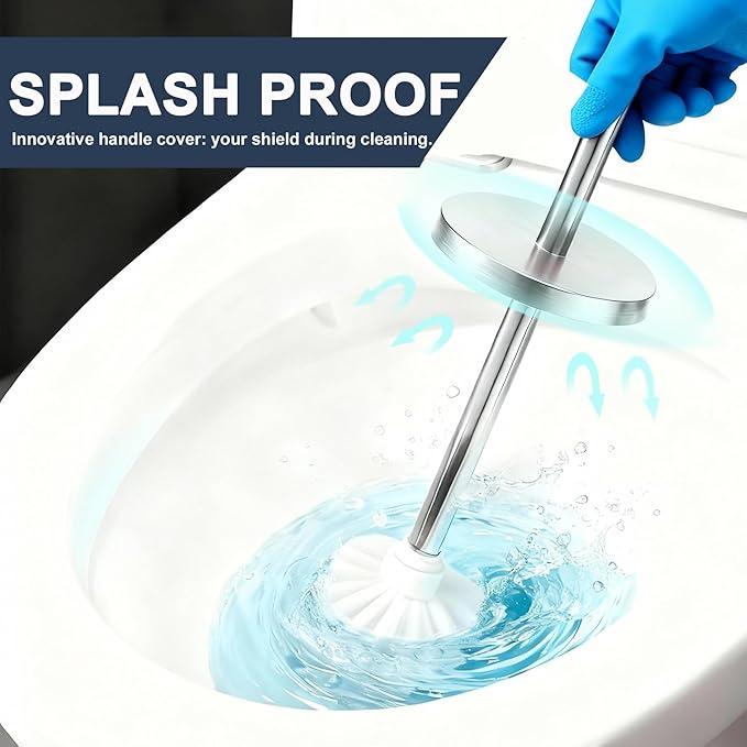 Toilet Brush and Holder Set: 304 Stainless Steel Toilet Bowl Brush for Bathroom Deep Cleaning,Removable Inner Bowl and Splash Protection,Compact and Durable (Silver)