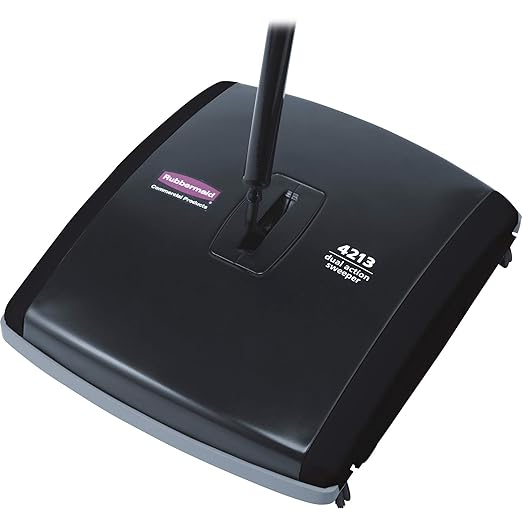 Rubbermaid Commercial Products Executive Series 7.5" Dual-Action Bristle Mechanical Sweeper, Cordless, Black, Collects Dust, Dirt, and Debris from Hard Floors and Carpet