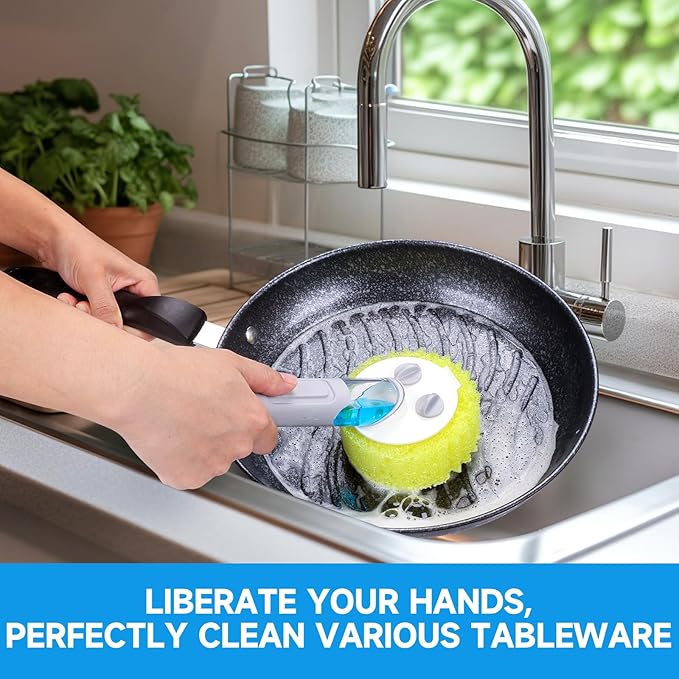 Smile Sponge Dish Wand Holder for Scrub Daddy, Soap Dispensing Handle, Scratch Free Kitchen Handle with Food Scraper