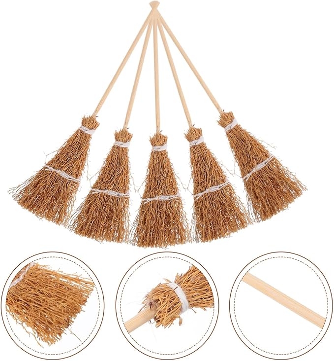 ibasenice Mini Hand-Woven Broom Dollhouse Decor 1 12 Scale Miniature Broom Props for Halloween Christmas Home Garden Decoration