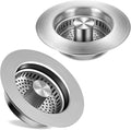 Kitchen Sink Drain Strainer 2 Pack, 304 Stainless Steel Pop Up Sink Stopper, Anti-Clogging Sink Drain Strainer for US Standard Kitchen Drain (SUS304 Brushed)