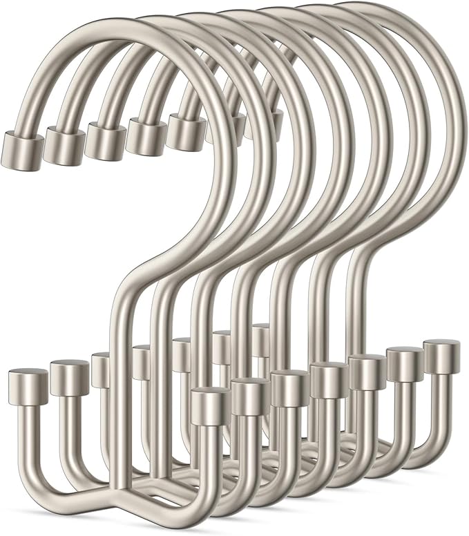 Goowin Shower Curtain Hooks, Shower Curtain Rings, Metal Shower Curtain Hangers Rust Proof, Double Glide Shower Rings for Curtain, Shower Hooks for Shower Curtain, Matte Nickel, 24 Pack-Cylinders