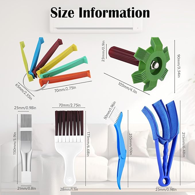 6 Pcs Radiator Comb Tool Set, Multiple Sizes AC Fin Comb Straightener & Condenser Coil Cleaning Brush, Air Conditioner Repair Cleaner Kit for Evaporator Automotive Refrigerator Hvac (Colored)