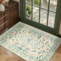 Door Mat Floral Entryway Rug, Washable Samll 2x3 Rug, Boho Green Front Door Mat, Non Slip Area Rugs, Low Pile Throw Accent Carpet for Indoor Entrance, Bathroom and Kitchen(Light Green 2x3ft)