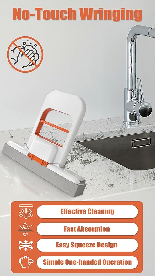 Mini Mop for Small Spaces, Foldable Self-Squeeze & Self-Wringing Wet Dry Sponge Mop, Portable Black Cleaning Small Mop for Desktop, Kitchen Counter, Bathroom Tile, Glass