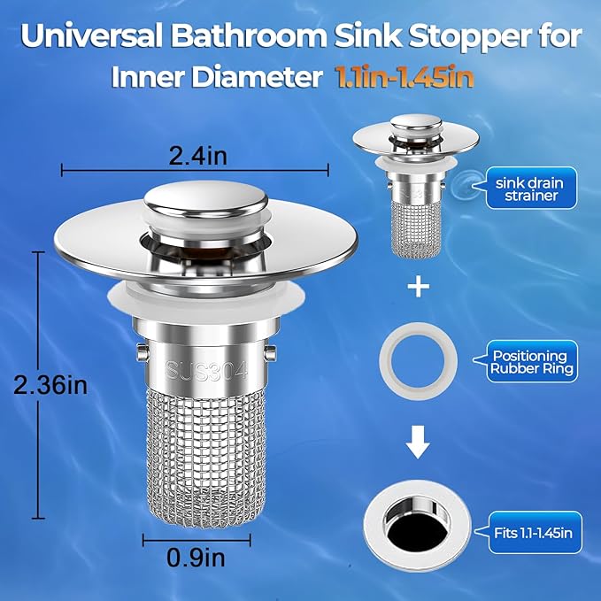 Sink Stopper Hair Catcher, Pop-up Sink Drain Strainer with Removable Stainless Steel Strainer Basket Hair Catcher, Bathroom Sink Strainer for Bathroom Sink Stopper Replacement(4PCS)