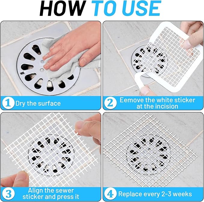 25 Packs - Disposable Shower Drain Hair Catcher 3.94 Inches Square Drain Hair Catcher Stickers for Bath & Kitchen - Hair Catcher Shower Drains Cover for Human & Pet Hair - Mesh for Bathtub & Laundry