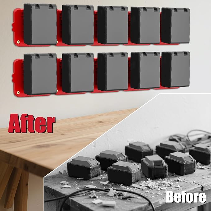 Battery Holder Compatible for Milwaukee 18V Battery, Wall Mount Batteries Storage for Work Van, Shelf, Toolbox - 10 Pack