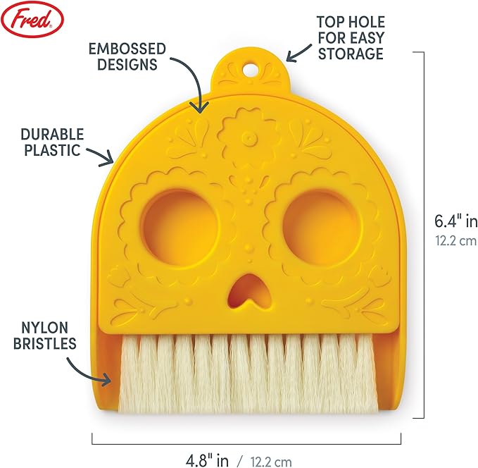 Genuine Fred Dead PAN Dustpan and Brush Set, 4.8" x 6.4", Small Size Perfect for countertops and desks, Day of The Dead