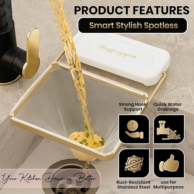 Kitchen Sink Hanging Strainer with 100 Sink Strainer Net Bag, Stainless Steel Corner Sink Basket Holder Mesh Sink Strainers for Kitchen Sink Food Catcher, Sink Trash Catcher for Garbage Leftovers