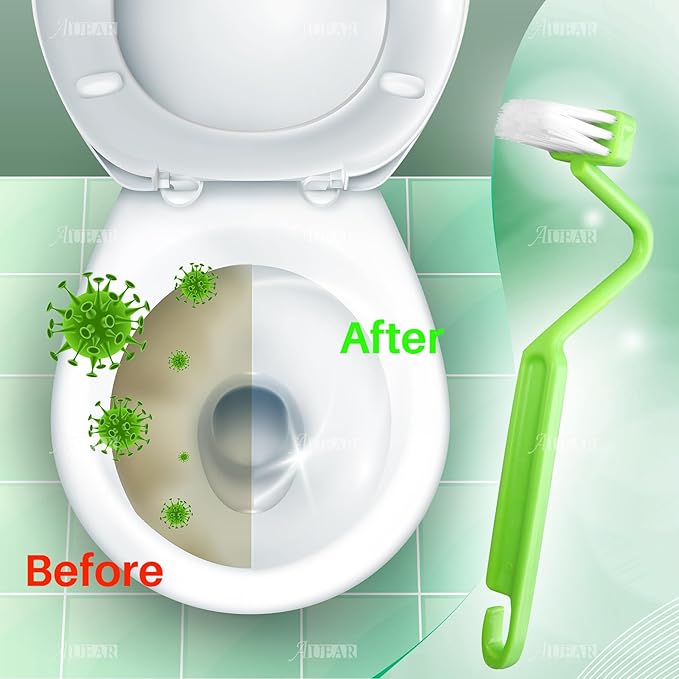 AUEAR, 4 Pack Curved Toilet Brush 8" V Type Plastic Corner Rim Cleaning Edge