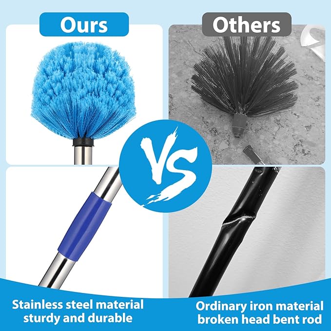 Cobweb Duster with Extension Pole,4FT Stainless Steel Spider Web Brush with Pole,Cobweb Duster Outdoor for High Ceilings and Surfaces,Steel Long Handle, Lightweight Cleaner
