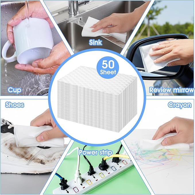 JIEYAO Magic Cleaning Sponge Eraser Sheet, 50 Pcs White Convex Point Melamine Sponge, Thin Nano Cleaner Pads Eraser Wipes Disposable Sponges Cleaner for Furniture Kitchenware Hard-to-Reach Places Shoe