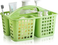 ALINK Plastic Shower Caddy Basket with Compartments, Portable Divided Cleaning Supply Storage Organizer with Handle for College Dorm Bathroom - Green