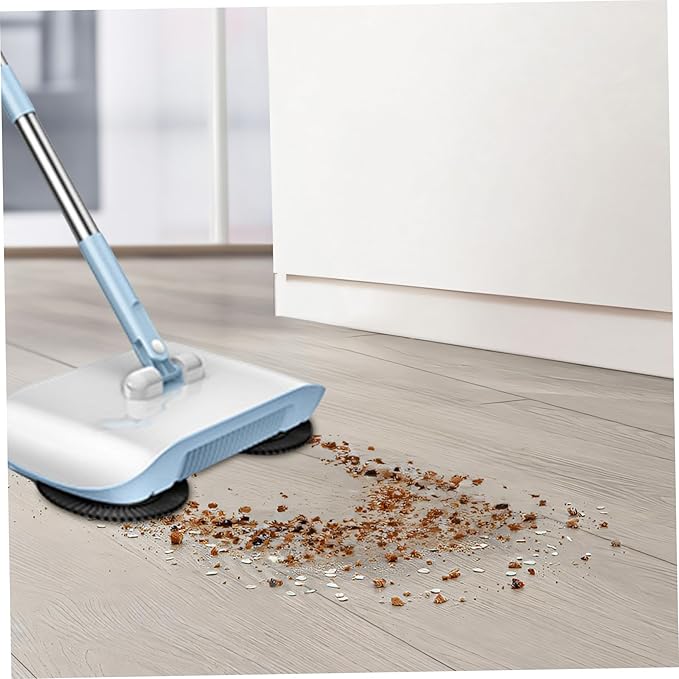 Carpet Sweeper Manual Manual Vacuum Sweeper 2 in 1 Hand Push 180 Degree Rotating Sweeping Mop Crumb Vacuum Cleaner Home Cleaning Tool for Sweeping Blue