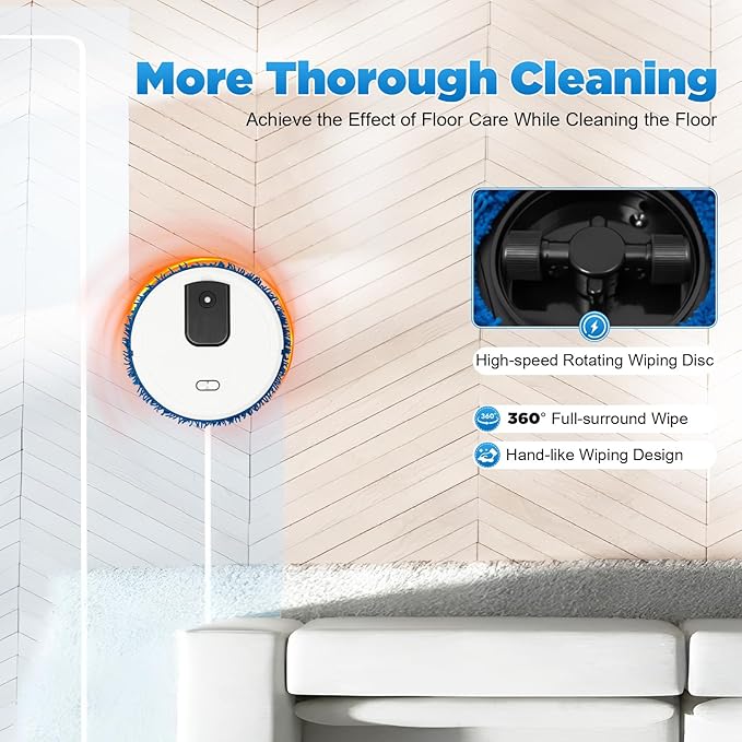Smart Dust Auto Sweeper,Wet and Dry Mopping Sweeping Robot Auto Cleaner Floor Washing Wiping Machine,360° Full-Surround Wipe,Single Sweeping Area of 645.83ft². (White)
