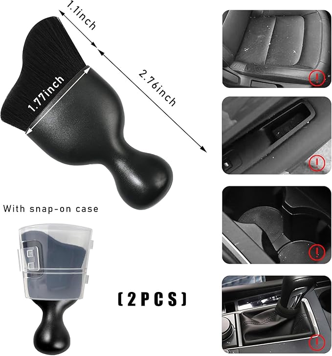 2PCS Car Interior Dust Brush, Soft Scratch Free Auto Detailing Brushes, Universal Vehicle Interior Cleaning Tool for Automotive Dashboard, Air Vents, Leather (Black)