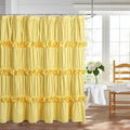Bright Yellow Shower Curtain, Vintage Handcrafted Bow Tie Bath Curtain for Master Bathroom, Ruched Microfiber Bathroom Curtain with 12 Buttonholes, 72" W x 72" H (LQ-10)