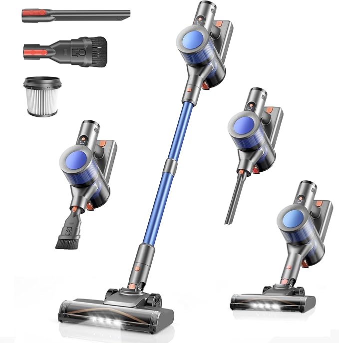 Dzaki Cordless Vacuum Cleaner, Stick Vacuum with Smart LED Display, 50KPA 55Mins Vacuum Cleaners for Home, Powerful Suction, Anti-Tangled Lightweight Rechargeable Vac for Pet Hair, Carpet