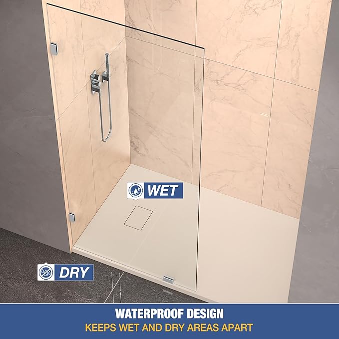 Shower Glass Panel 34" x 79" Easy-to-Clean Treated, 3/8" Tempered Glass Shower Screen, Frameless Shower Door for Walk In Bathroom, Brushed Nickel