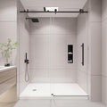 KPUY Frameless Shower Door, 61-66" W x 76" H Sliding Glass Shower Door, 1/4" (6mm) Thick Tempered Clear Glass with Explosion-Proof Film Nano Coating, Stainless Steel Hardware, Matte Black
