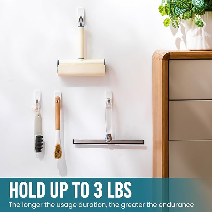 TAILI Hooks for Hanging,6 Wire Sticky Hooks and 8 Adhesive Strips, White Utility Hooks for Painted Wall, No Damage Heavy Duty Holds up to 3 lb, Removable & Reusable for Door, Dorm, Clothes, Kitchen