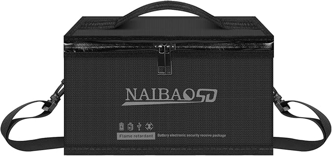 Fireproof Explosionproof Lipo Battery Bag for Lipo Battery Storage and Charging, Large Capacity Fire Resistant Detachable Shoulder Strap with Double Metal Zipper (11 x 8 x 6.5 in)