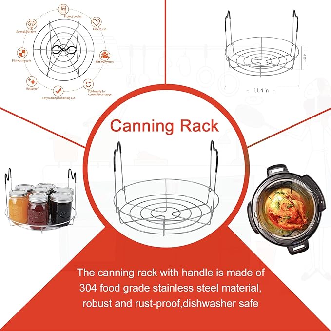 Canning Supplies Kit - 9 Piece 430 Stainless Steel : Rack,Funnel,Jar Lifter,Jar Wrench,Lid Lifter,Tongs,Spoon,Cleaning Brush/Bubble Remover Tool.Suitable for all beginners and professionals