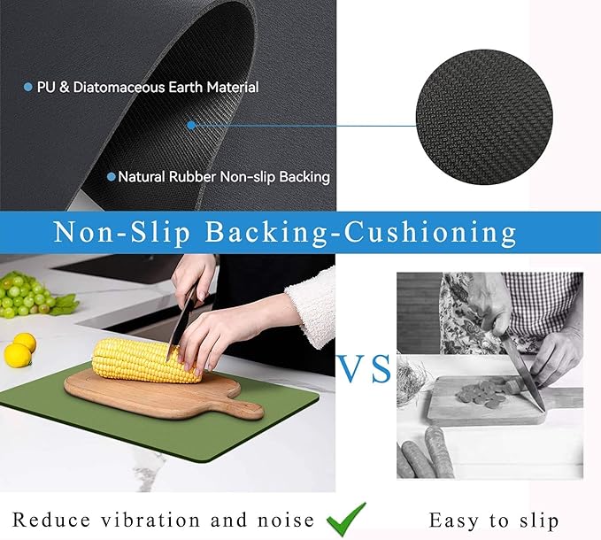 Dish Drying Mat for Kitchen Counter,Drying Mat for Dish Rack,Absorbent Hide Stain Rubber Mat,Coffee Mat, Kitchen Counter Mat (Green, 18"x24")