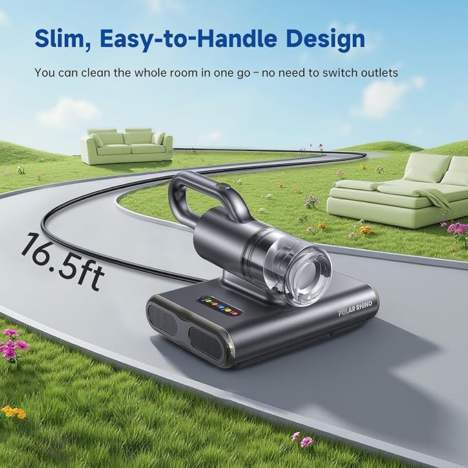 Dual Brush-Roll Mattress Vacuum Cleaner with 25KPa High Suction, UV-C Light, 140°F Heating & Triple HEPA Filter [Allergens & Pet Hair Removal] Handheld Bed Vacuum for Couch, Quilt, Mattress, Crib