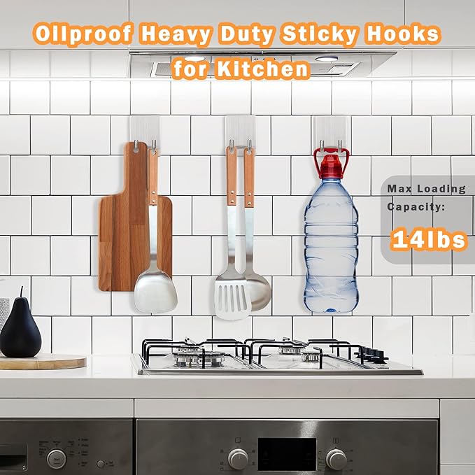 Adhesive Hooks, Stick on Stainless Steel Towel Robe Razor Wall Hooks for Bathroom Kitchen, Sticky Heavy Duty Durable Shower Hangers for Hanging Hat Coat Key Silver(6pcs)