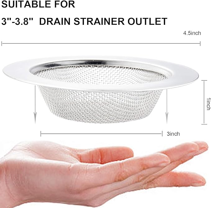 LASSHSWA 2 PCS Kitchen Sink Strainer Stainless Steel, Kitchen Sink Drain Strainer， Sink Strainers with Large Wide Rim 4.5" Diameter for Kitchen Sinks