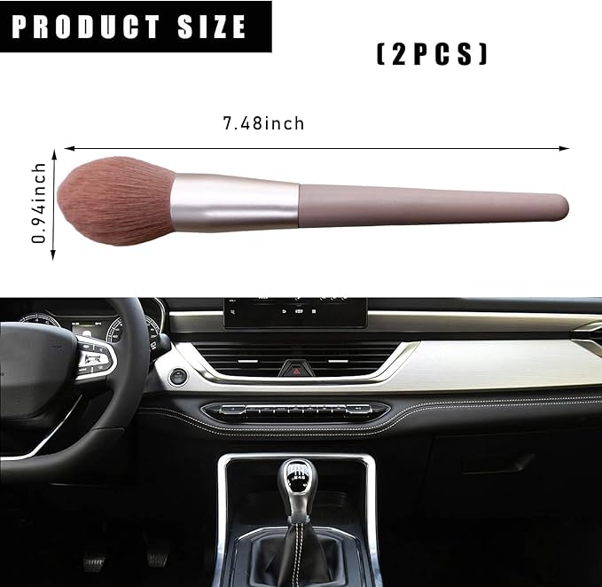 2PCS Car Interior Dust Brush, Soft Scratch Free Auto Detailing Brushes, Universal Vehicle Interior Cleaning Tool for Automotive Dashboard, Air Vents, Leather (Long Pink)