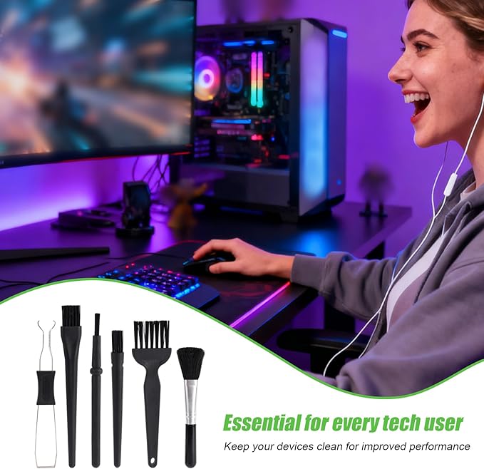 6pcs Keyboard Cleaning Kit, Stainless Steel Keycap Puller & Anti Static Dust Brush Portable Keyboard Cleaning Brushes for Computer Keyboards Camera Motherboard Desk Office Equipment
