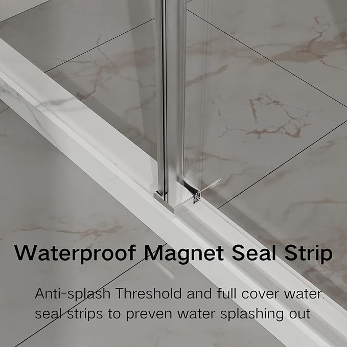 Frameless Shower Door 60" W x 72" H, 1/4" Clear Tempered Glass, Sliding Design, Reversible Installation, Chrome Finish, Space-Saving Glass Shower Door for Small Bathrooms