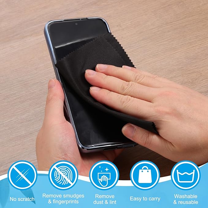 PATIKIL Glasses Cleaning Cloth 7" x 5.6", 6 Pcs Eyeglasses Polishing Cloth Soft Wipe Screen for Camera Lens Eyeglasses Screens Smart Devices, Black