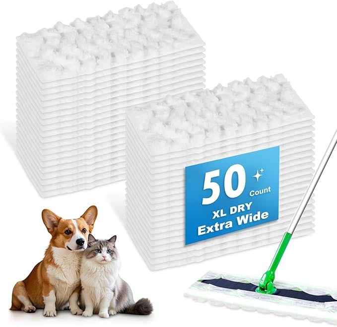 Extra Wide XL Dry Sweeping Cloths for Sweeper XL, 50 Count Pet Heavy Duty Unscented Refills
