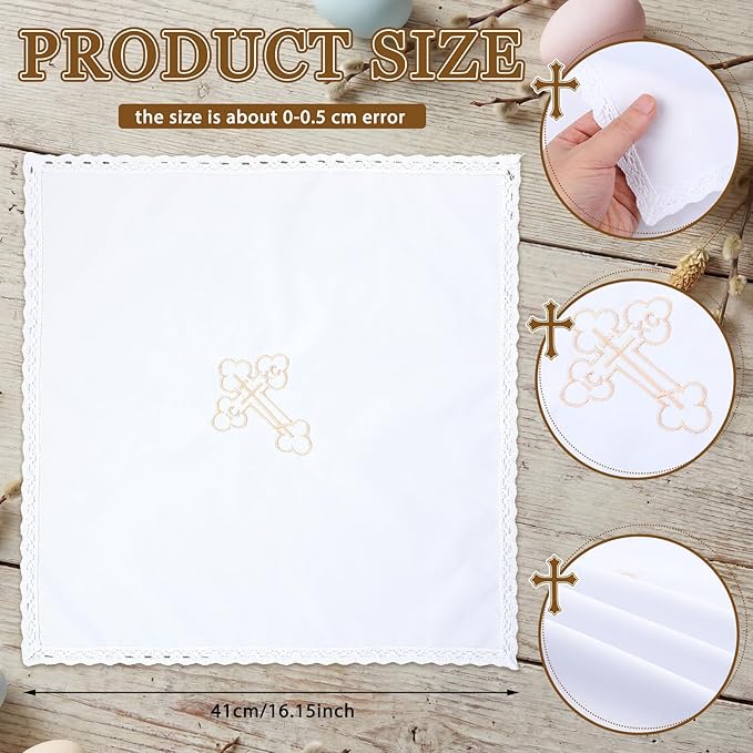 Easter Orthodox Pascha Basket Cover Table Decoration Easter Religious Gift 16" Square Orthodox White Cross Embroidered Natural Crochet Large Cloth Communion Prosphora Greek Christian Altar
