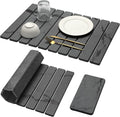 Large Stone Dish Drying Mat for Kitchen Counter, 2PCS Quick Dry Stone Dishes Mat,Foldable Water Absorbing Diatomaceous Drying Organizer Pad for Plate Rack Bottles Utensils(Dark Gray 24"×16" & 8"x4")